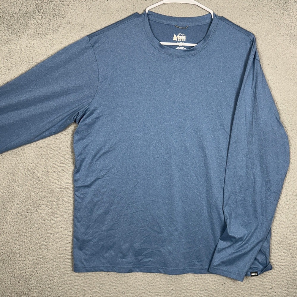 REI Co-op Shirt Mens Large Blue Heathered Performance Long Sleeve Stretch EUC